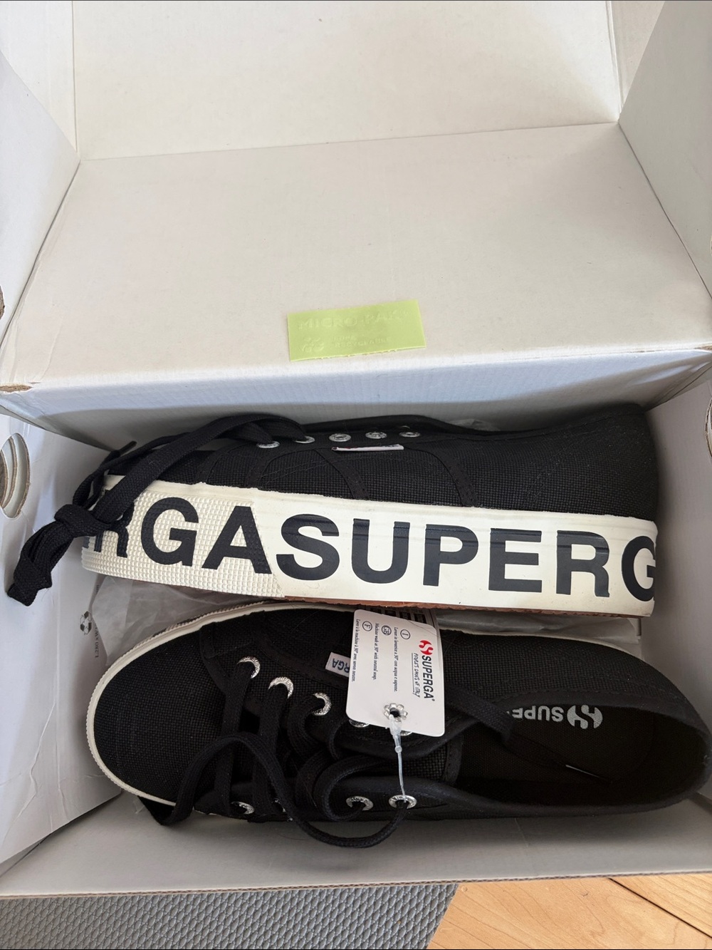 Superga Black Canvas Platform Sneakers with Bold Logo Tape
